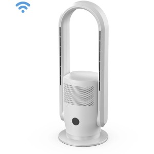 Ventilatore a torre Emerio 3in1 bianco 70 cm con funzioni riscaldamento, ventilazione e purificatore d'aria, simbolo Wi-Fi.