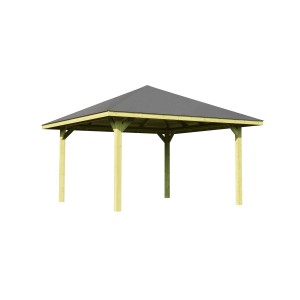 Gazebo in legno Weka Paradies, 357x357 cm, impregnato. Gazebo da giardino con tetto grigio e pali in legno chiaro.