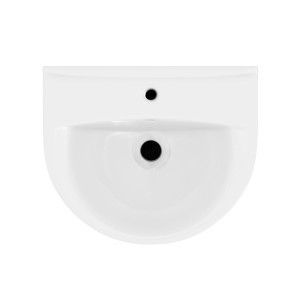 Vasque Mito blanche, 60 cm, avec trou de robinet et trop-plein, vue de dessus.