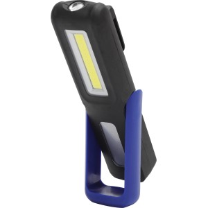 Lampada da lavoro Work-Line COB-LED nera con supporto blu. Torcia per officina e cantiere.