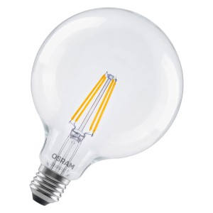 Lampadina Osram Smart+ E27 a globo, 6W, dimmerabile. Lampadina trasparente con filamento.