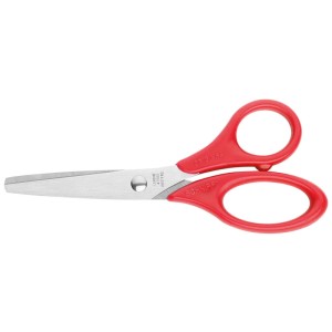 Rote Kinderschere Schnippy, 13 cm, mit Chromstahl-Klinge und abgerundeten Spitzen für sicheres Basteln.