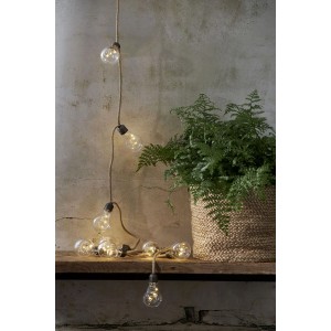 Catena luminosa Jutta con 10 lampadine LED trasparenti e cavo in juta, luce calda per decorazioni esterne.