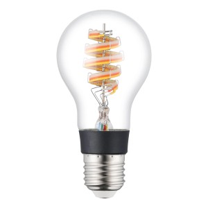 Lampadina LED Eglo Zigbee E27 A60 4.9W RGBW Chiaro, LED a spirale in vetro trasparente.