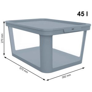 Rotho Albris Aufbewahrungsbox, 45L, Misty Blue Kunststoffbox mit transparentem Deckel.