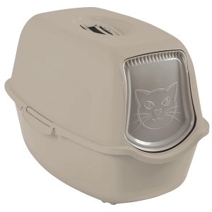 Maison de toilette pour chat Rotho Eco Bailey cappuccino avec couvercle et porte battante.