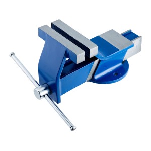 Étau LUX Classic 125 mm bleu avec mors en acier et enclume pour travaux d'atelier.