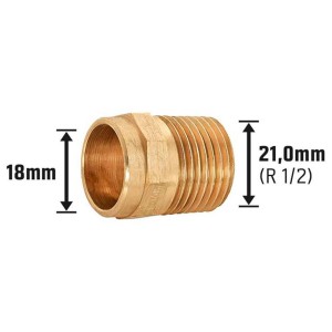 Raccordo a saldare in bronzo rosso, 18 x 21 mm (R 1/2), per tubi in rame.