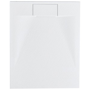 Receveur de douche Beliani Azzurro blanc en SMC, aspect pierre, plat, avec surface texturée et bonde.