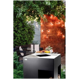 Braccio girevole doppio Nouvel nero, robusto utensile per barbecue da giardino.