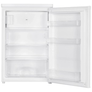 Frigorifero con congelatore SPC KS5508-1 bianco, porta aperta, vista interna con ripiani.