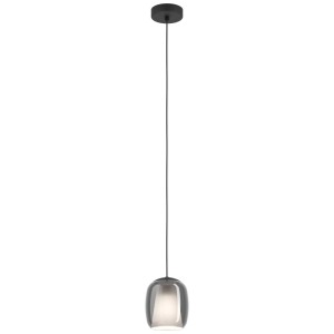 Moderna lampada a sospensione Eglo Ciampino con paralume in vetro grigio-trasparente e acciaio nero, Ø 15 cm.