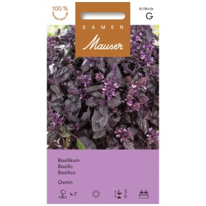 Confezione di semi di basilico Osmin: Basilico scuro con fiori viola.