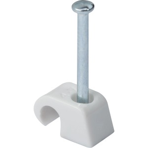 Clip OBI Express, blanc, Ø 4-7 mm avec clou, pour fixation de câbles sur maçonnerie ou bois.