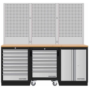 Kraftwerk Banco da lavoro Mobilio 3 in 1 con pannello forato e armadio a rulli in faggio