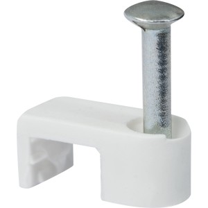 Collier de fixation blanc Nyfaz (Ø 2-4 mm) avec clou pour fixation de câbles.