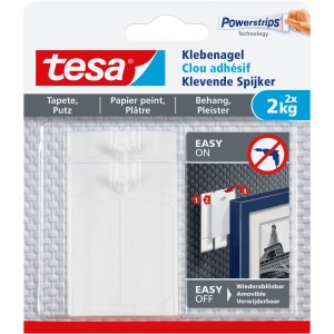 Tesa Clou adhésif pour papier peint et plâtre, supporte jusqu'à 2 kg, repositionnable.