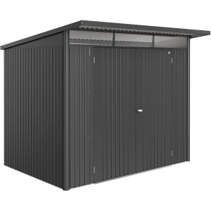 Casetta da giardino in metallo Biohort AvantGarde ECO A5, grigio scuro metallizzato con doppia porta.