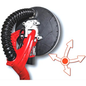 Détail de la ponceuse à plaques de plâtre Einhell TC-DW 225 avec disque de ponçage et tuyau d'aspiration.