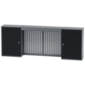 Armadio pensile Küpper 70400, nero-grigio chiaro, con pannello luminoso e pannello posteriore forato.