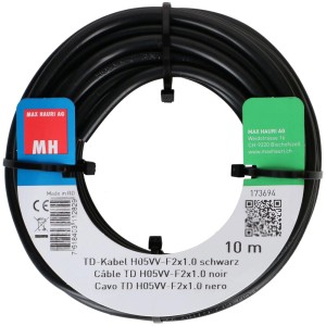 Câble TD noir H05VV-F, 2x1,0 mm², 10 m, enroulé.