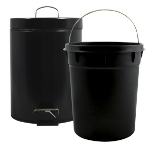 Cestino cosmetico MSV nero in acciaio inox, 5 litri, con secchio interno.