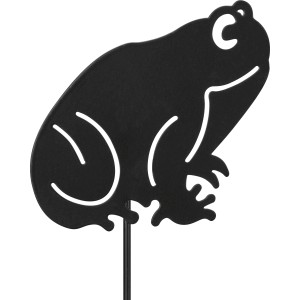 Dunkelgrauer Gartenstecker Frosch aus Eisen, 30cm hoch, Gartendekoration.