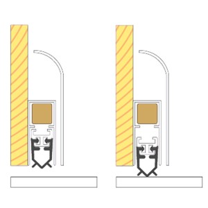 Coupe-bise DT146 alu-argent pour porte, avec abaissement automatique, vue détaillée.