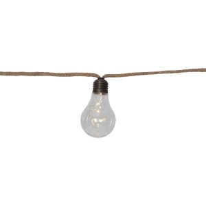Lampadina LED trasparente Jutta con luce calda e cavo decorativo in juta per catene luminose esterne.