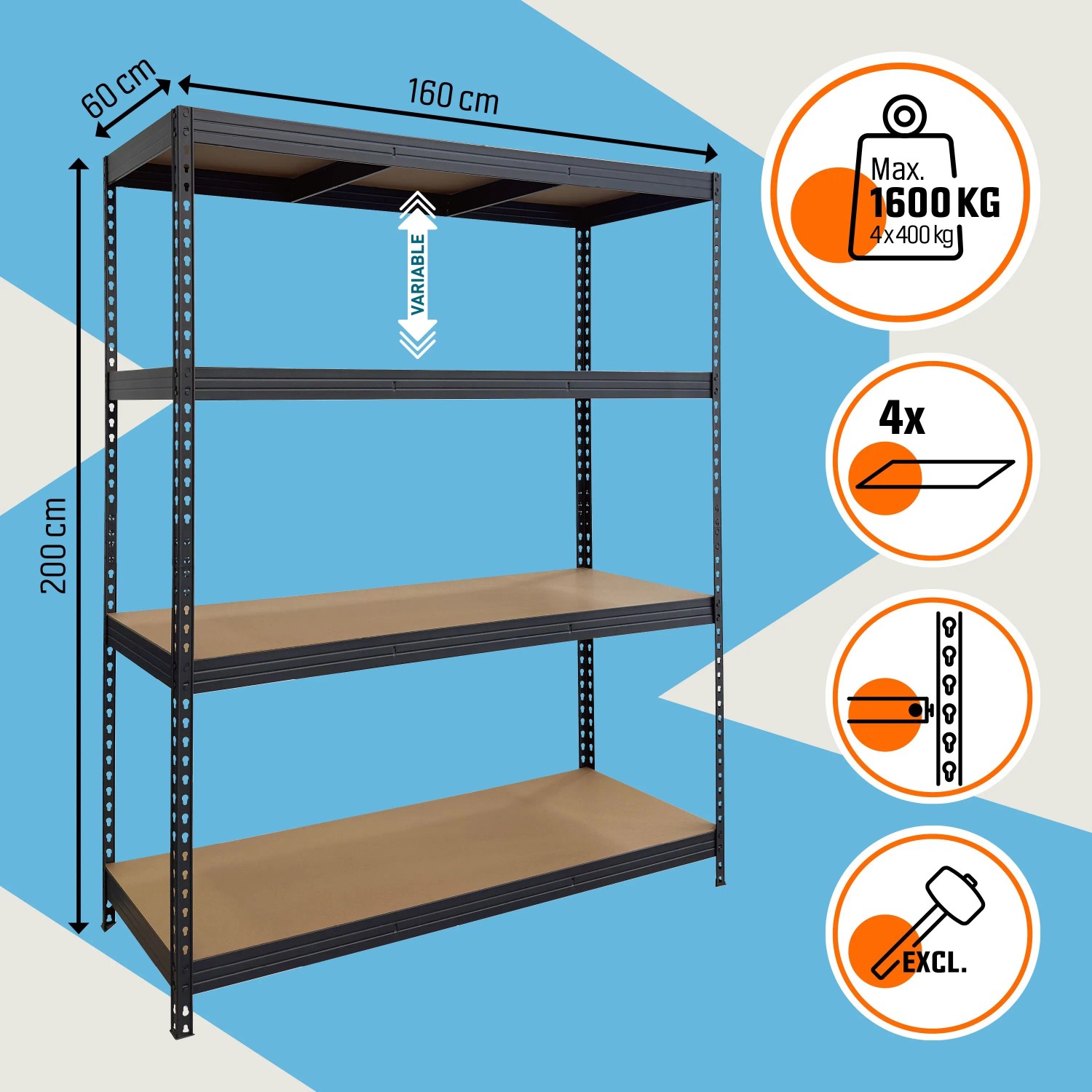 OBI Étagère modulaire métallique XXL charges lourdes 200 x 160 x 60 cm kaufen bei OBI