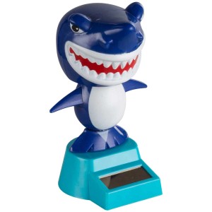 Blaue LED-Solarleuchte Hai Figur aus Kunststoff für den Garten.