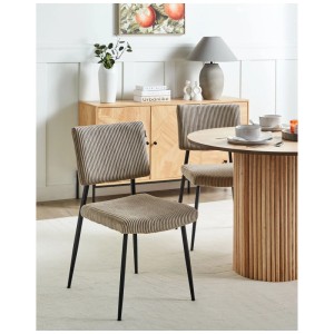Beliani Esszimmerstuhl Sturgis, 2er Set, taupefarbener Cord, Metallbeine.