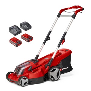 Tondeuse à batterie Einhell Rasarro 36/36 avec batteries et chargeurs.