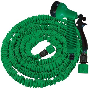 Tubo da giardino flessibile da 7,5 m con pistola multifunzione, verde.