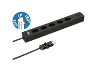 Max Hauri Steckdosenleiste Safety Line 90° Schwarz 5 x T13 / 2 x USB A/C