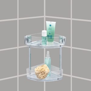 Étagère d'angle Wenko Quadro à 2 niveaux en acier inoxydable, pour montage mural dans la salle de bain ou la douche.