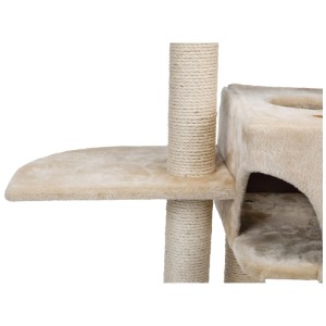 Gros plan : Arbre à chat beige Trixie Alicante, 142 cm de haut, avec poteaux en sisal et plateformes.