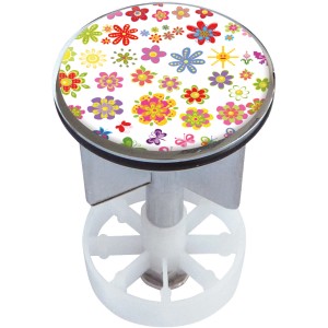 Bonde de lavabo avec motif de fleurs d'été, diamètre 38 mm.