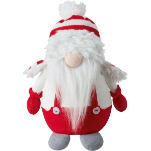 Figurine de Noël OBI lutin en polyester, 25,5 cm, rouge-blanc-gris. Avec bonnet rayé, longue barbe et moufles rouges.