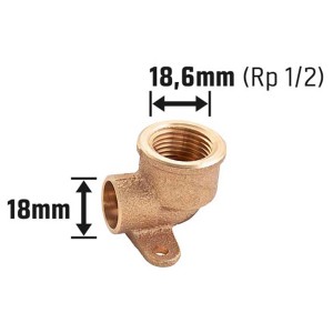 Raccordo a gomito di transizione a saldare da 38 mm in bronzo rosso con piastra a muro per impianti di riscaldamento e idraulici.
