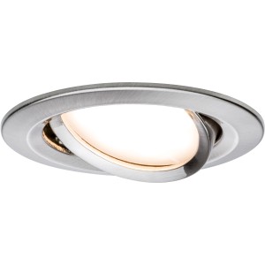 Spot encastrable LED Paulmann Premium Coin Slim, métal brossé, lumière blanc chaud.