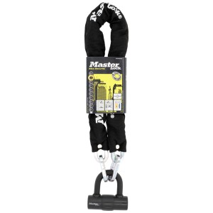 Master Lock Kettenschloss, 90 cm, schwarz, mit Mini-Bügelschloss für hohe Sicherheit.