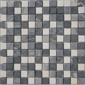Tapis mosaïque en marbre, mélange gris et blanc, 30x30 cm. Carreaux de mosaïque carrés.
