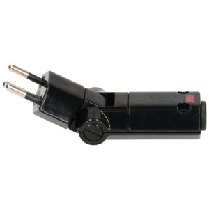 Schwarzer, drehbarer Clip-Clap Winkelstecker Typ 12, wiederanschliessbar.