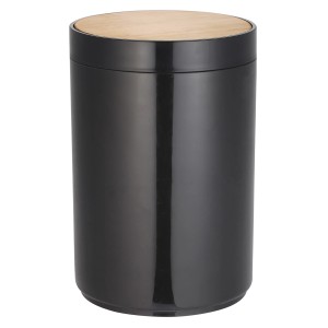 MSV Oslo cestino cosmetici, 5 l, nero opaco con coperchio in bambù.