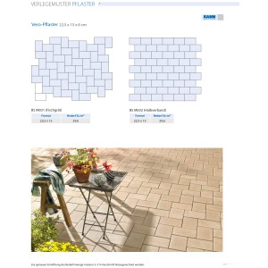 Schémas de pose pour pavés en béton Vero gris argenté 22,5x15x6 cm, motifs à chevrons et à joints décalés.