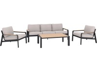 Lounge-Set Branford Alu-Stahl Holz Anthrazit-Beige 4-tlg.