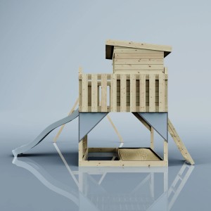 Torre gioco PolarPlay Nils con altalena e scivolo, in legno non trattato.