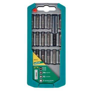 Wolfcraft Bit-Box, set da 17 pezzi con profili a taglio, a croce e TX, include portainserti.