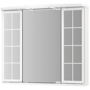 Armoire de toilette à LED Jokey Binz style campagnard, blanche, avec portes miroir et spots LED.